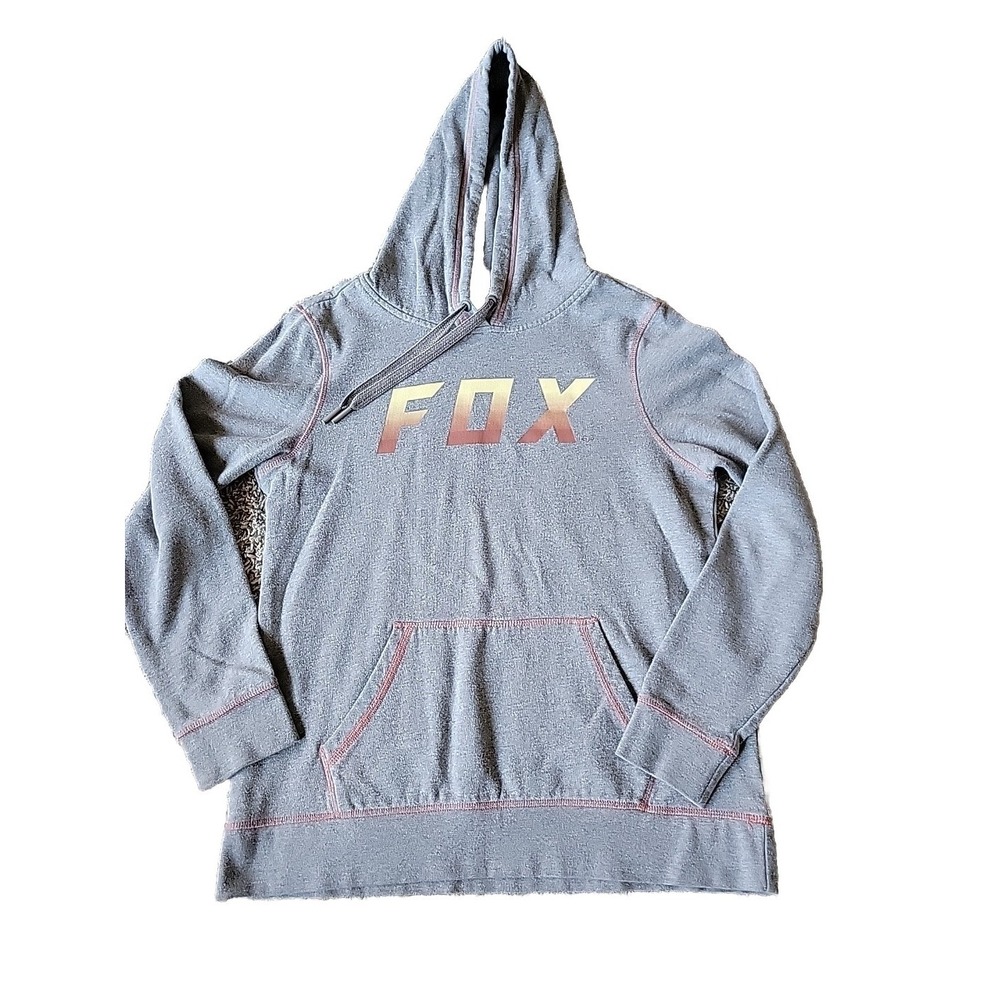 Fox Racing Hoodie Sweatshirt Gray Yellow Red Logo Size Medium Pocket Soft Riding